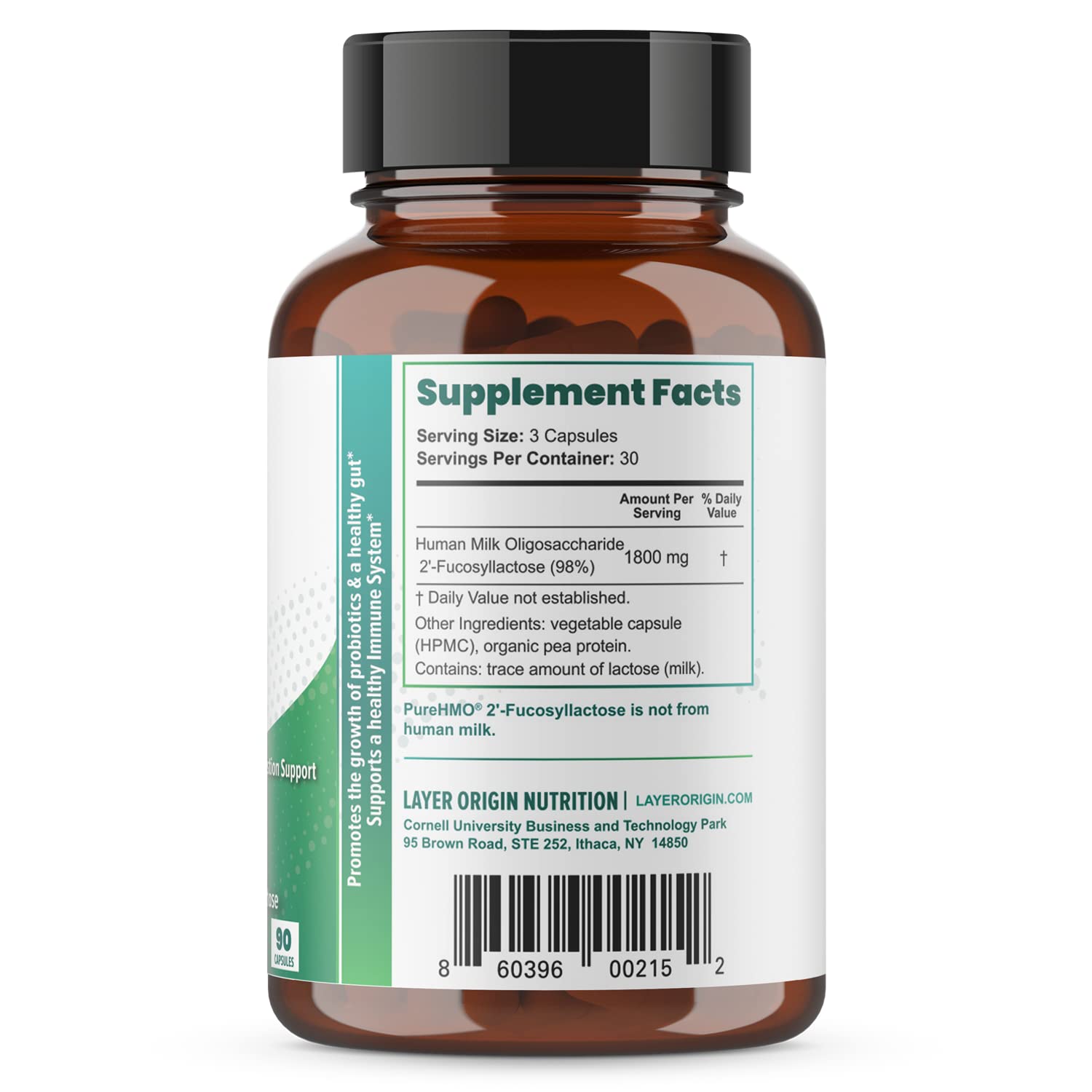 Layer Origin etiqueta con ingredientes y origen por fermentación, información transparente