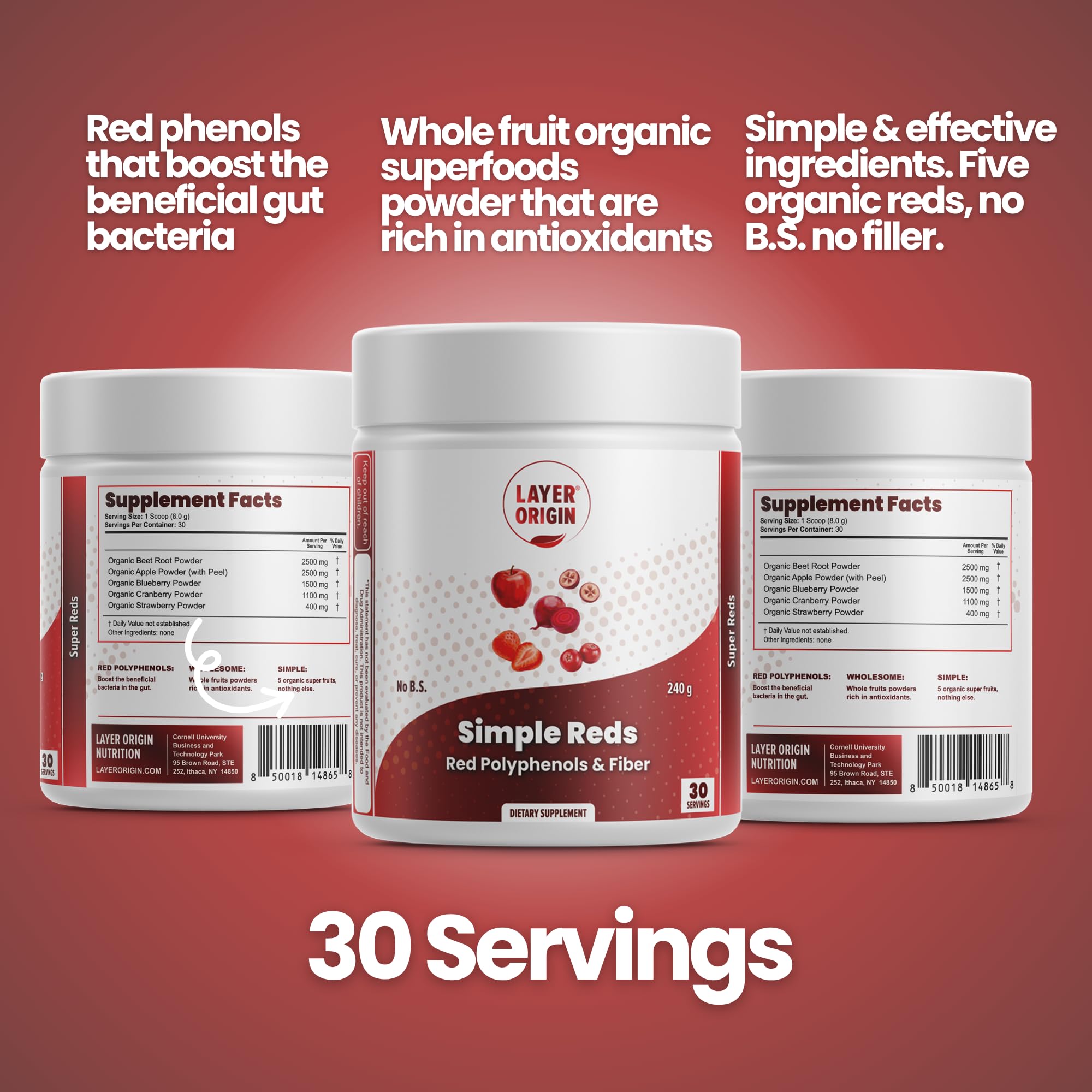 Layer Origin Simple Reds en escena lifestyle con desayuno saludable y aporte natural