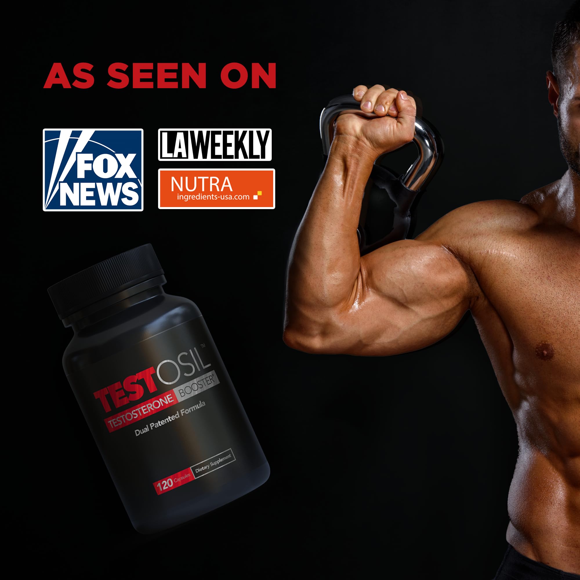 Leading Edge Health Testosil Men's junto a equipo deportivo, complemento para vida activa