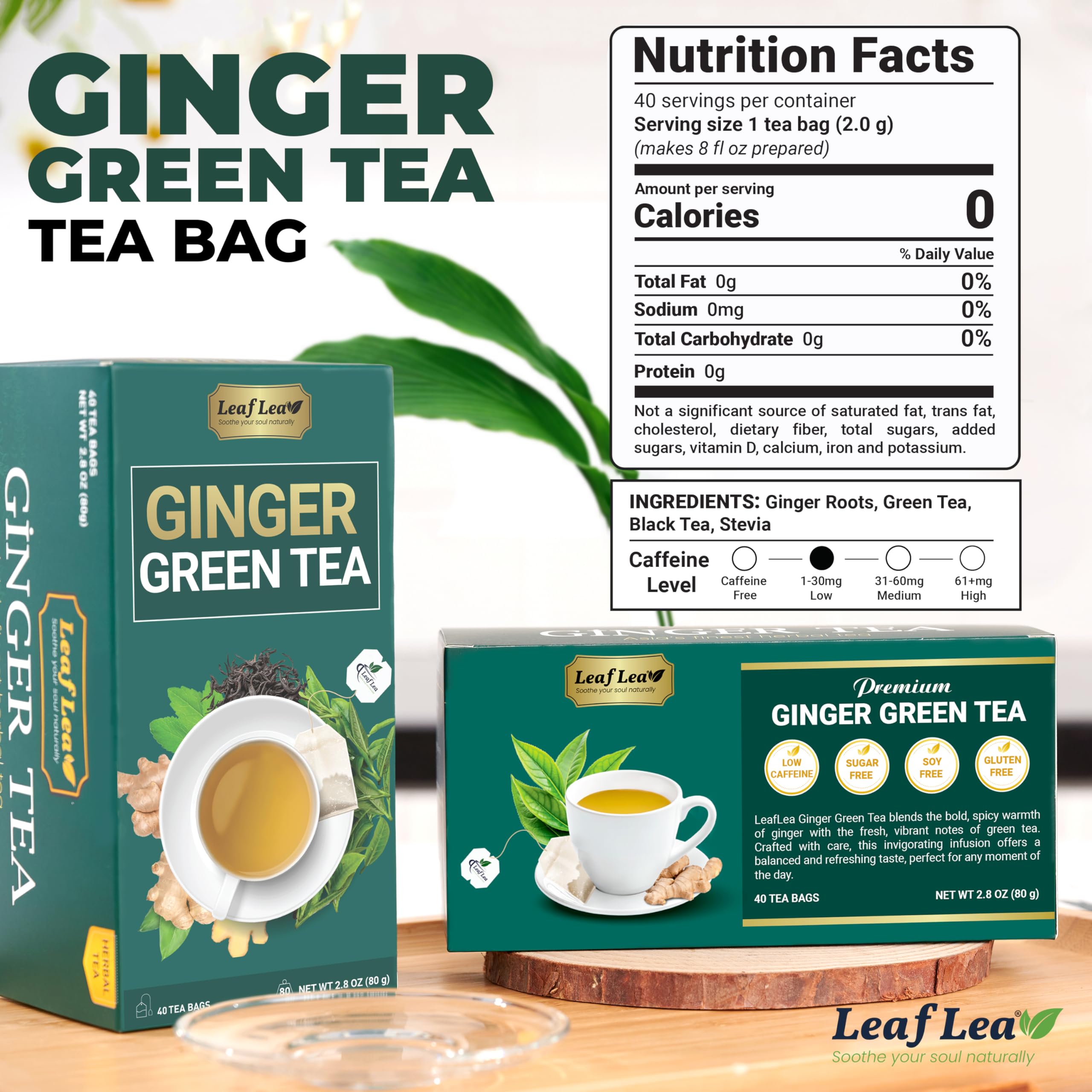 LeafLea bolsita infusionándose en taza caliente para una pausa reconfortante