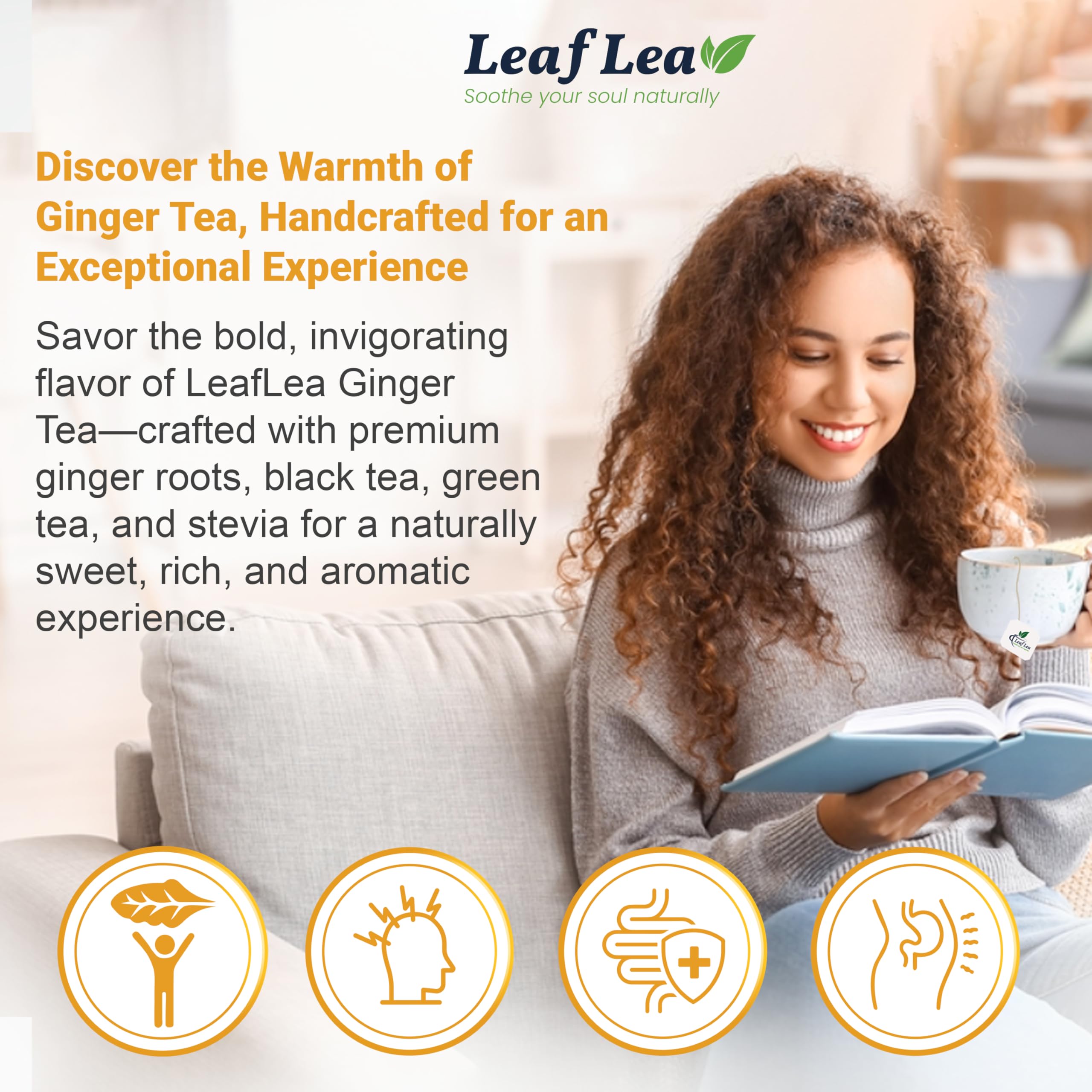 LeafLea vaso con té verde y jengibre con hielo, refrescante y ligero