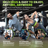 LEAFORCE persona en gimnasio tomando gomita para entrenamiento