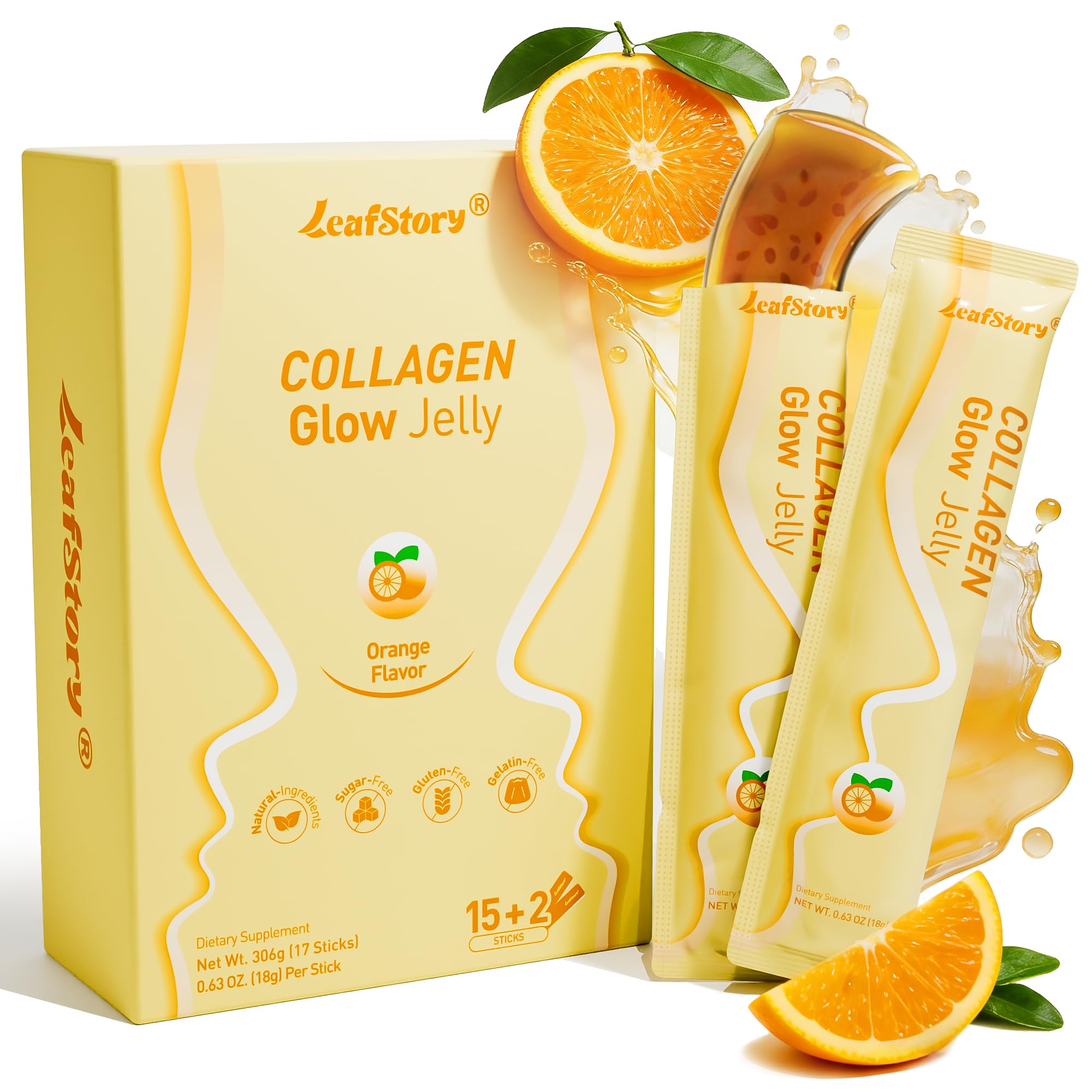 LeafStory frontal del envase naranja mostrando diseño y conveniencia