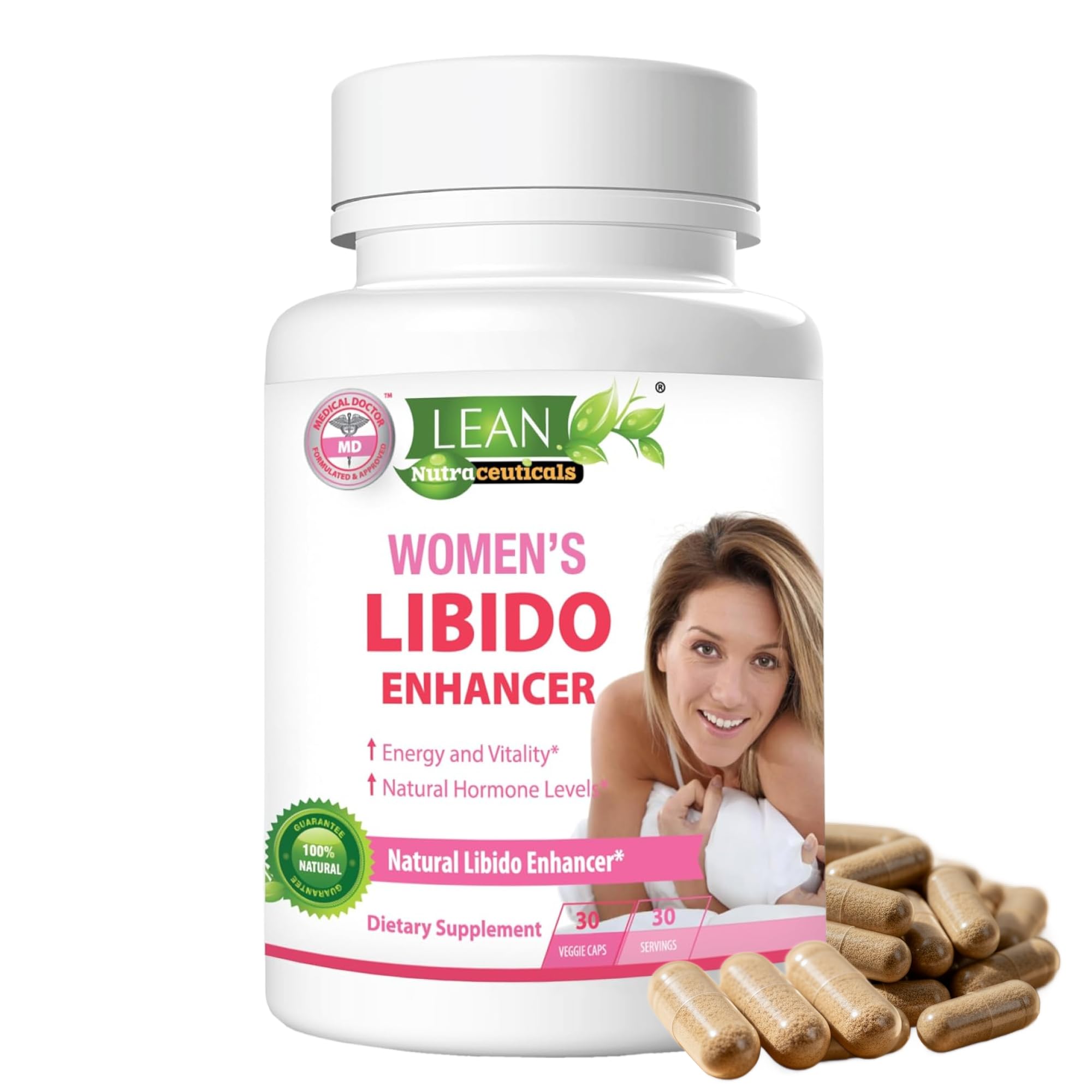 LEAN Nutraceuticals envase frontal mostrando 30 cápsulas y beneficios clave