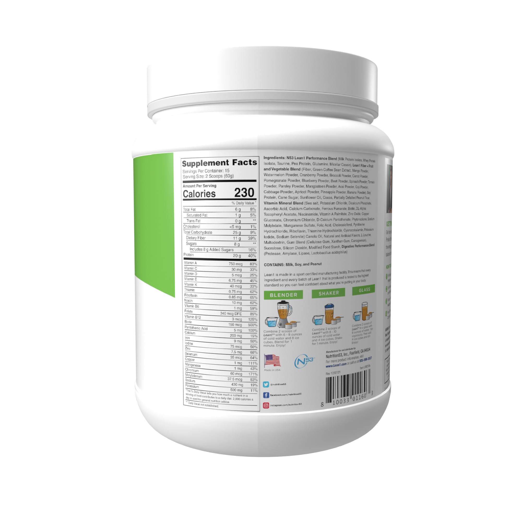LEAN1 batido servido en vaso, bebida saciante y rica en proteínas