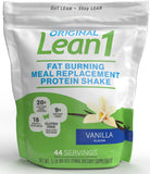 LEAN1 empaque frontal vainilla muestra raciones y beneficios nutricionales