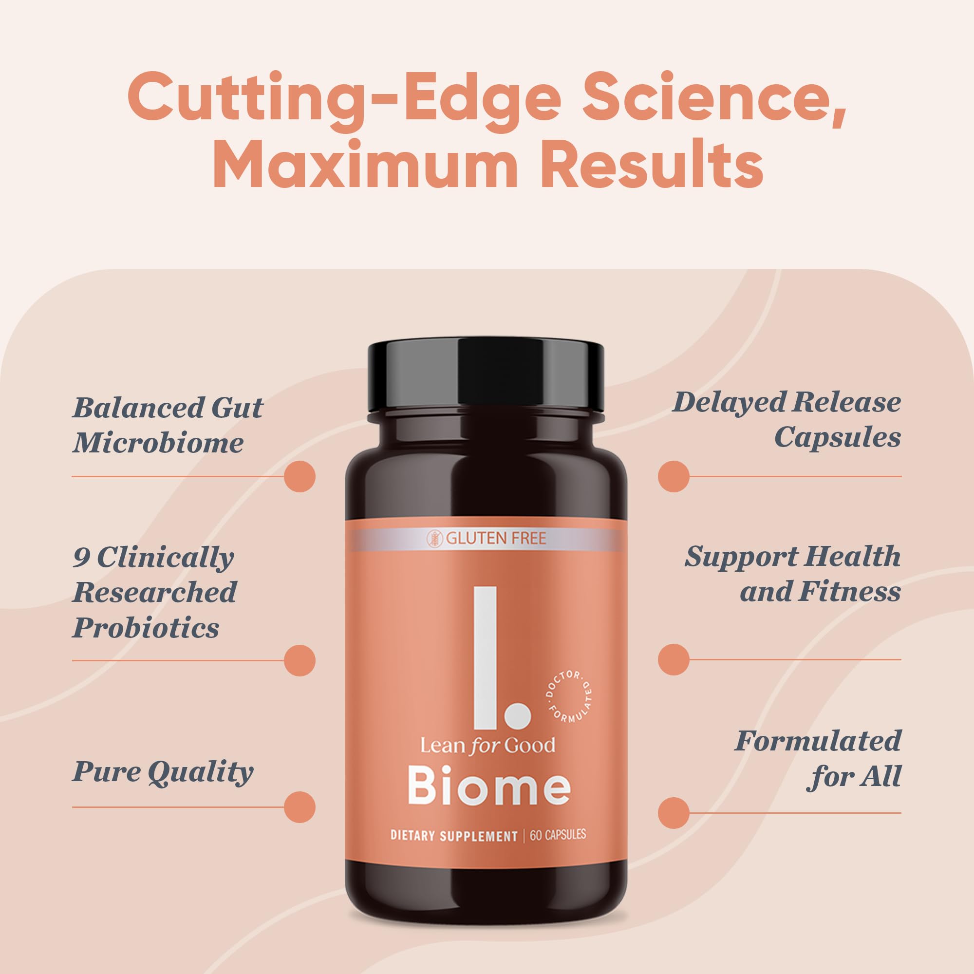 LEANFORGOOD Biome etiqueta con lista de ingredientes y 20.000 millones UFC clara