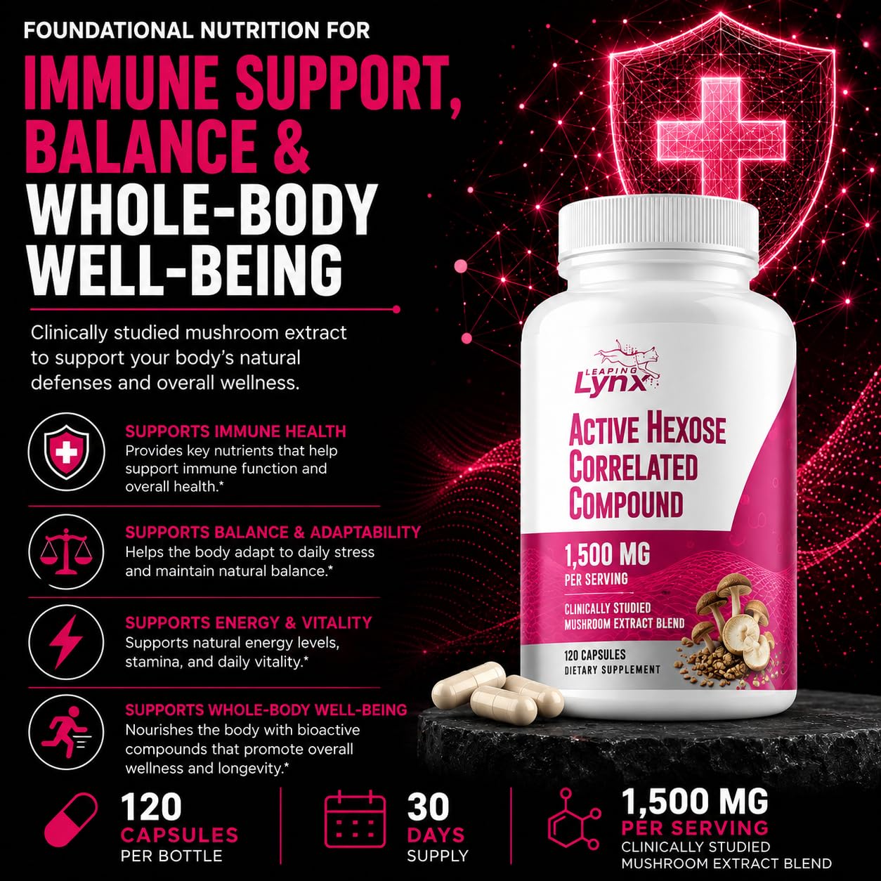 Leaping Lynx etiqueta con ingredientes mostrando transparencia y calidad GMP