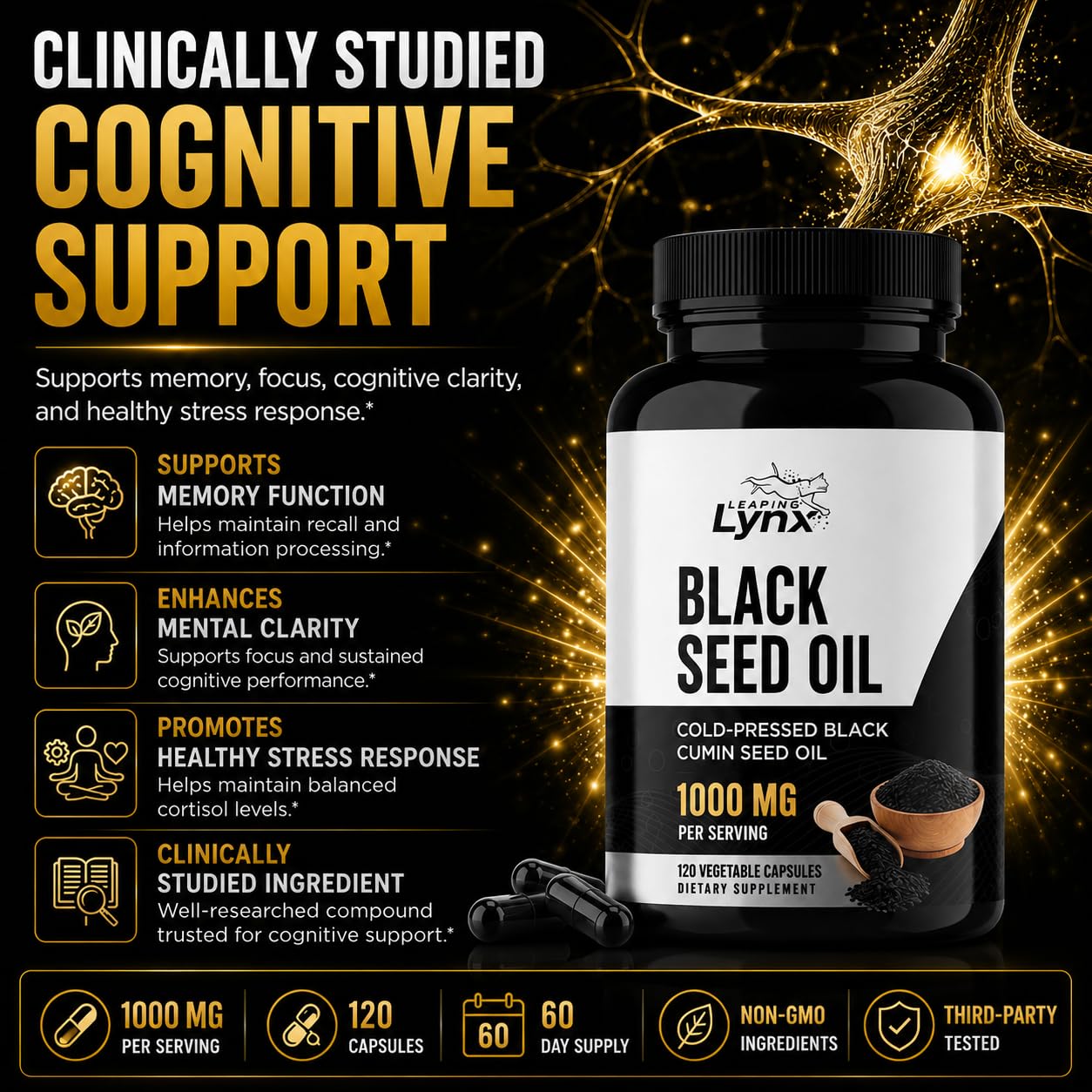 Leaping Lynx frasco abierto con softgels para visualizar contenido seguro