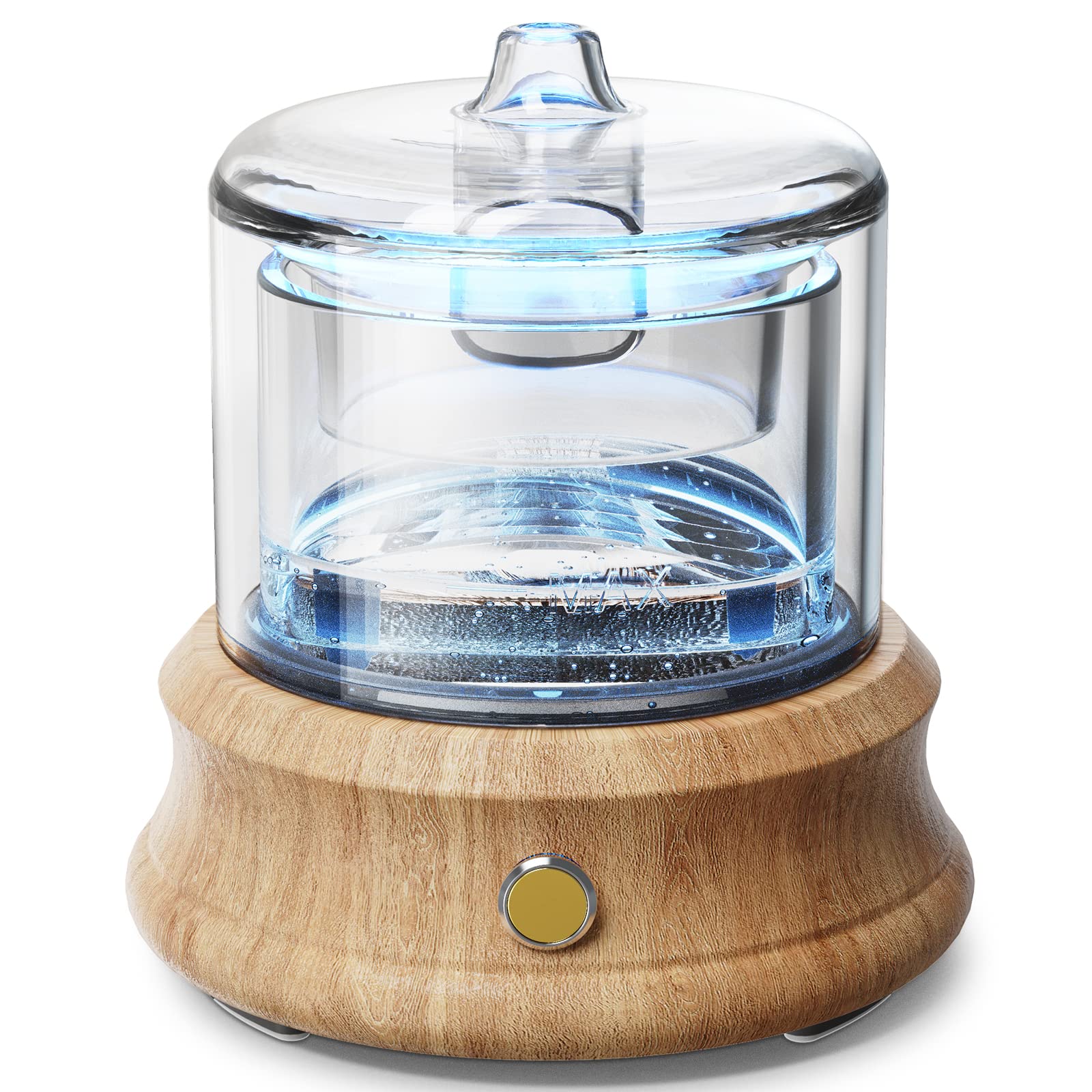 Lecdura vista frontal con depósito de vidrio y base de madera para ambiente elegante