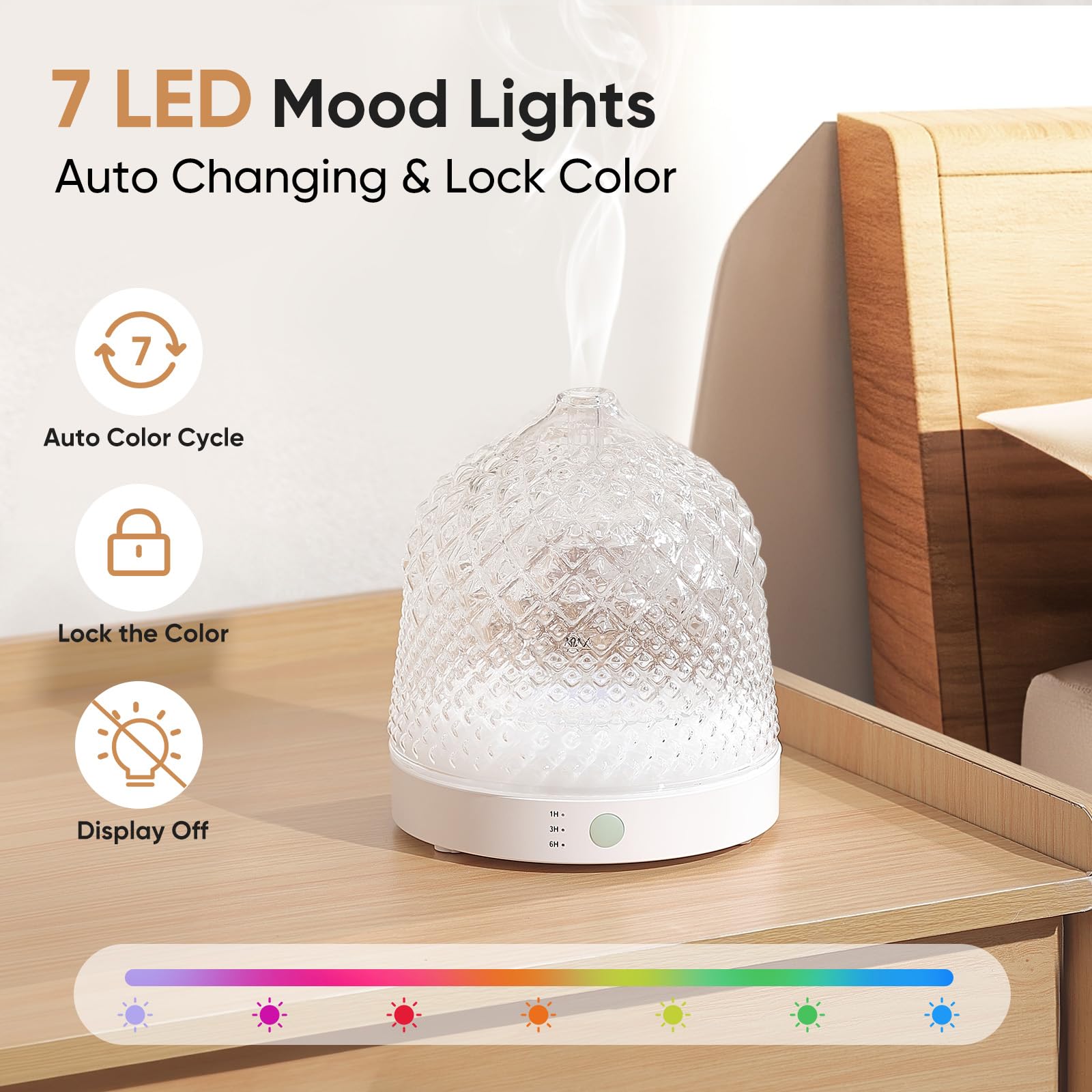 Lecdura mostrando las 7 luces de color para crear ambiente relajante