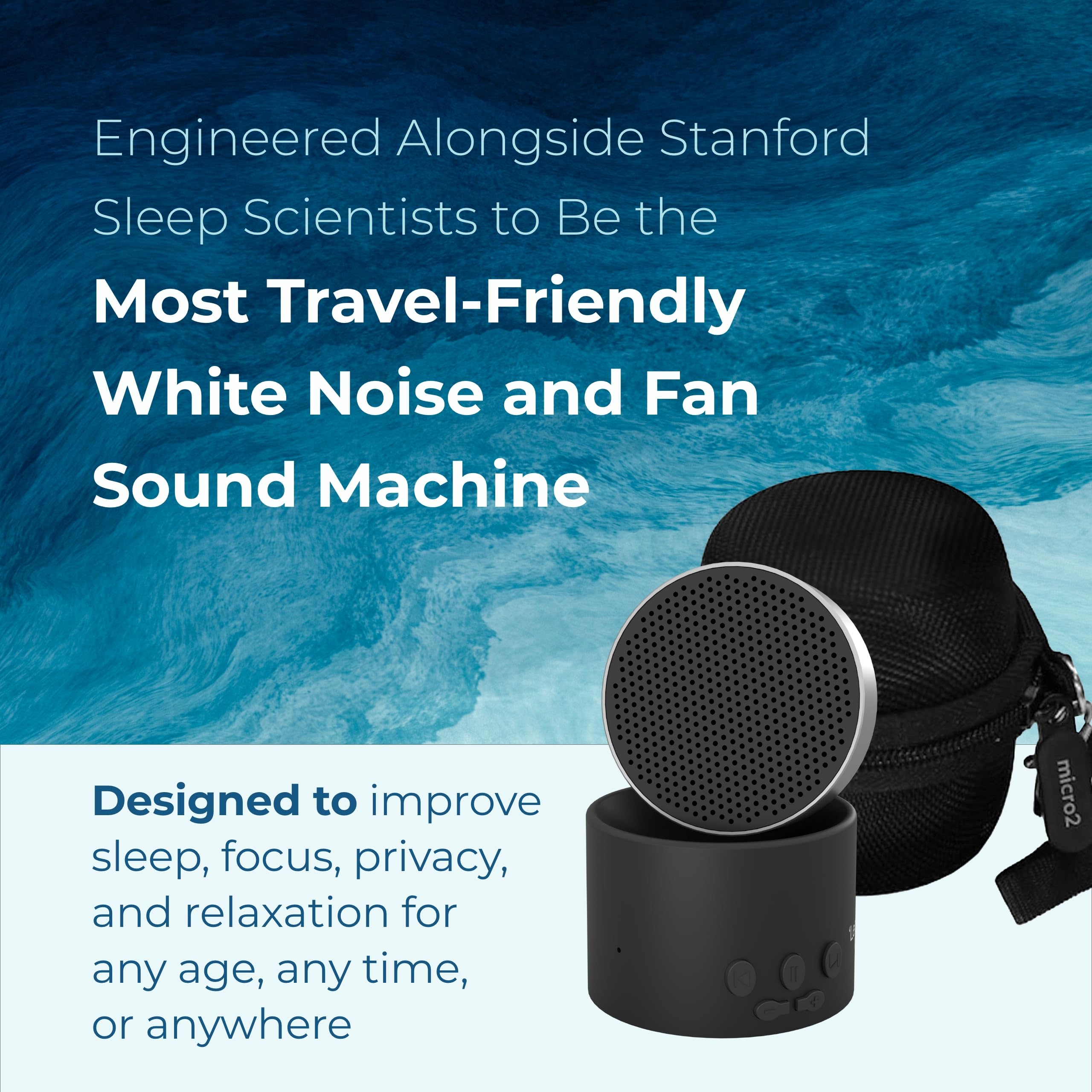 Adaptive Sound Technologies LectroFan Micro2 primer plano de botones y acabado para ajuste preciso