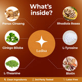 Ledisa etiqueta con ingredientes y Lion’s Mane, beneficio transparencia