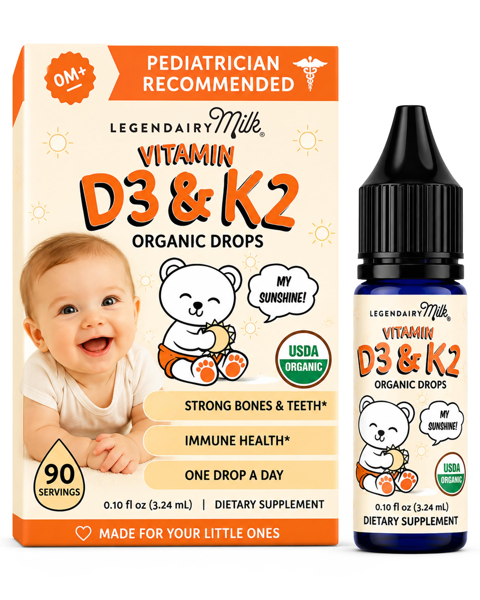 Legendairy Milk frasco frontal mostrando 90 dosis y diseño para micro‑gotas