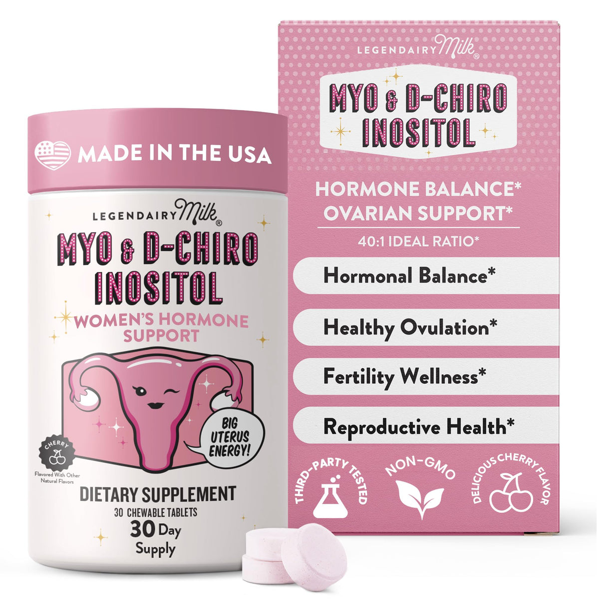 Legendairy Milk frente del envase mostrando sabor y cantidad, conveniente y claro