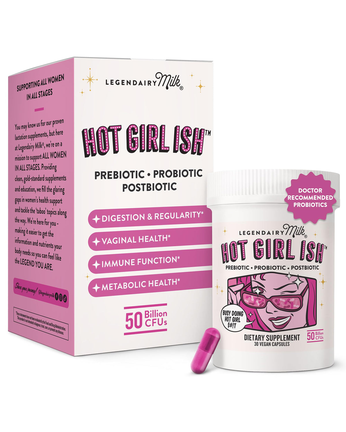 Legendairy Milk envase frontal mostrando beneficio de 50 billones UFC