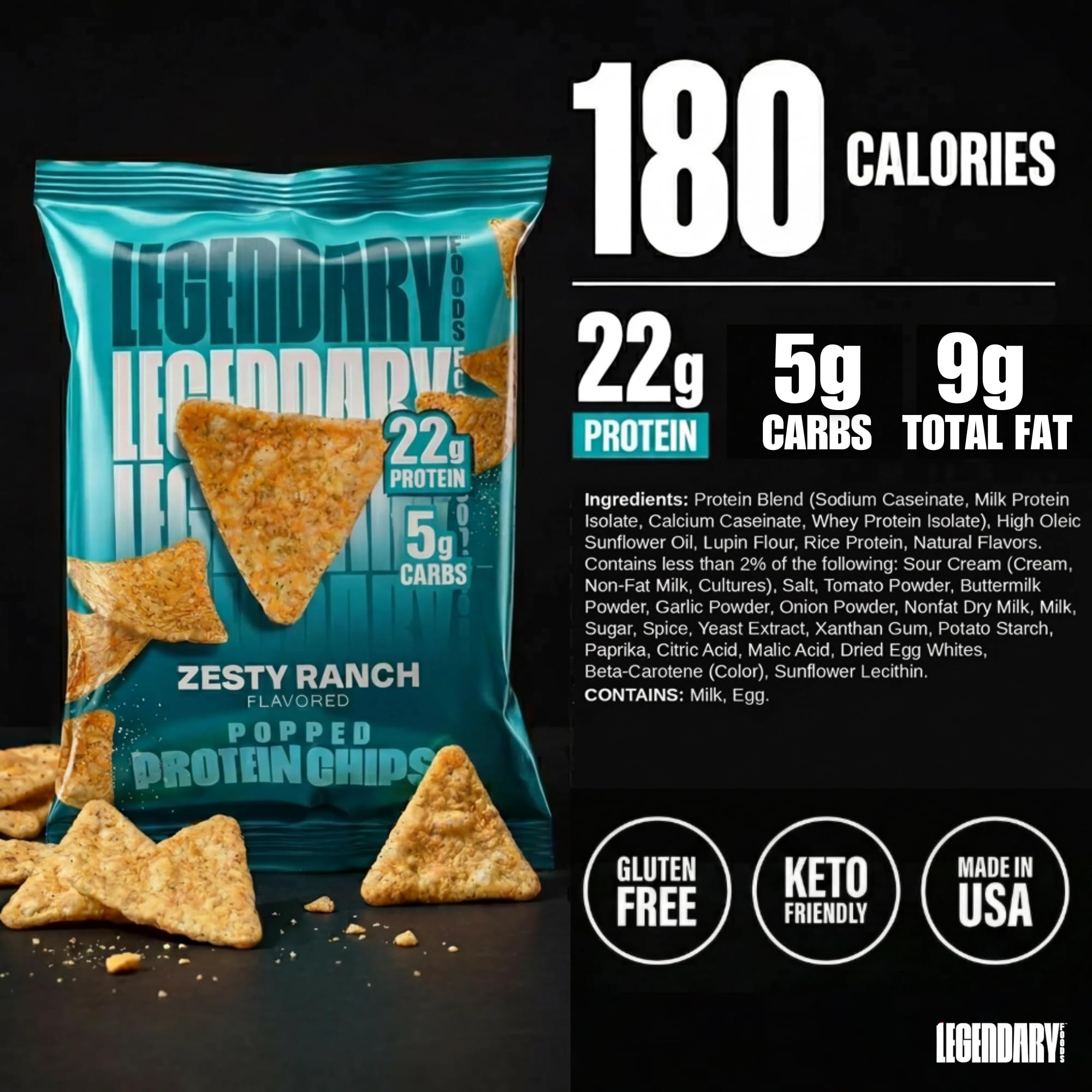 Legendary Foods bol con chips Zesty Ranch para snack saciante