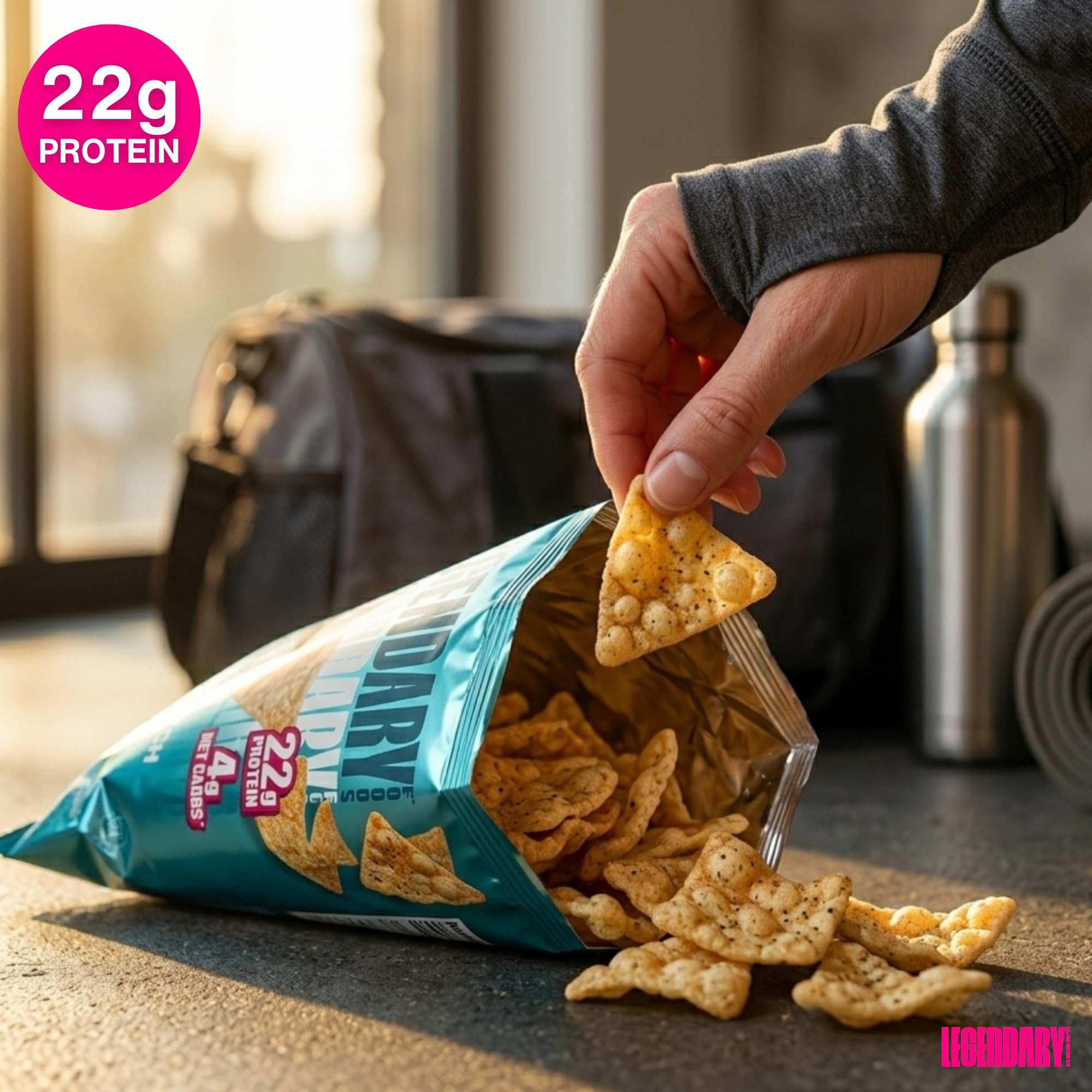 Legendary Foods snacks en mochila de gym, práctico aporte proteico