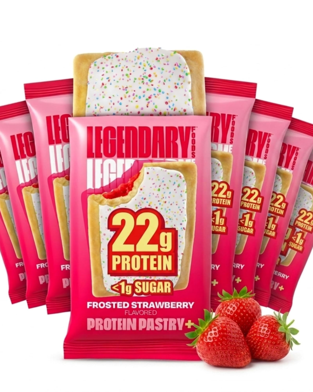 Legendary Foods frontal del pastelito fresa mostrando empaque y beneficio proteico