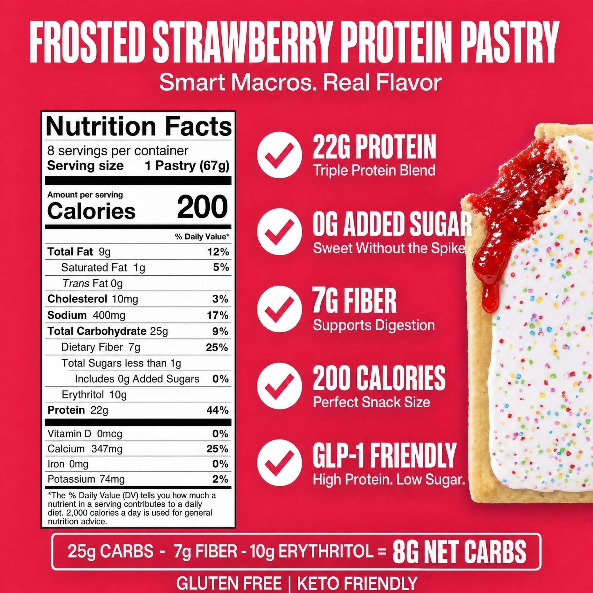 Legendary Foods textura del glaseado con fresa y apariencia apetecible, alta proteína