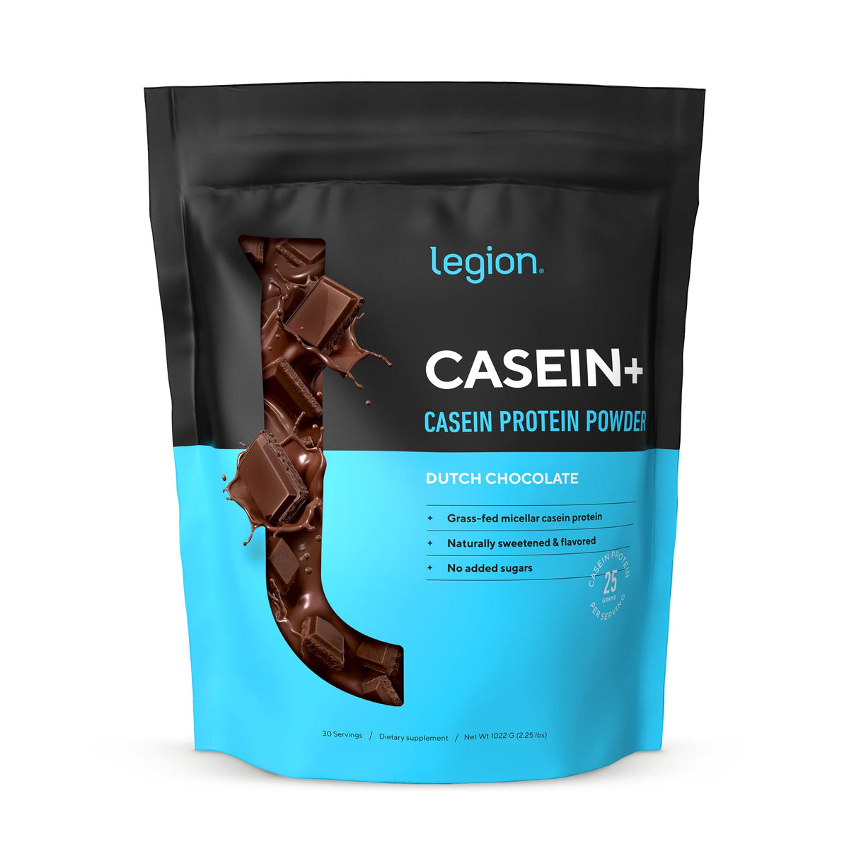 LEGION envase frontal mostrando sabor Dutch Chocolate y diseño limpio