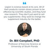 LEGION etiqueta nutricional cerca resaltando ingredientes puros
