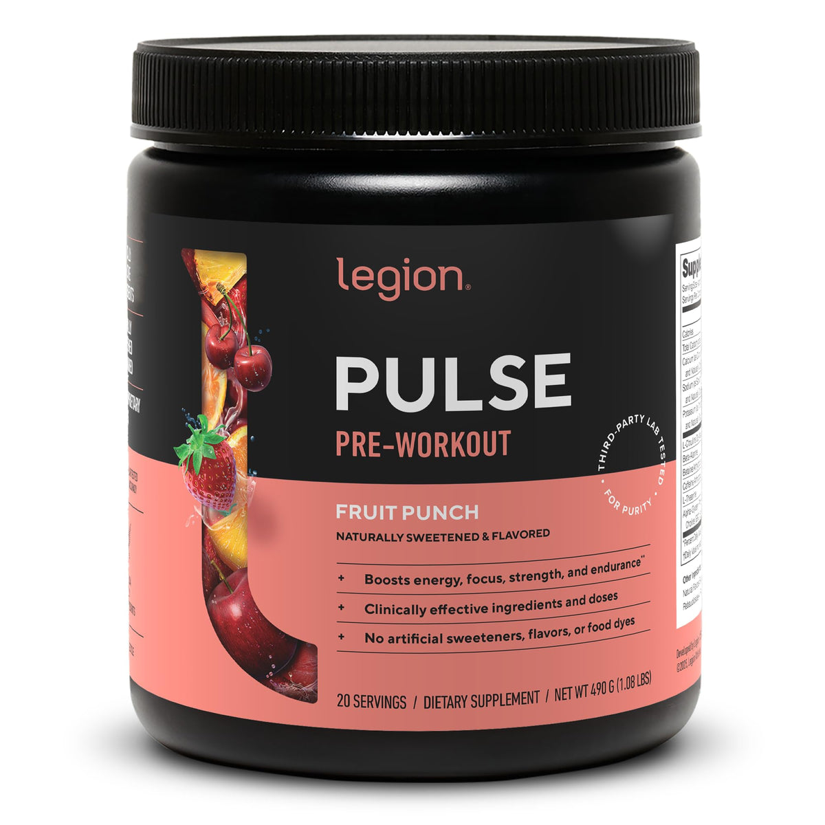 LEGION Pulse frente del envase mostrando diseño y sabor Fruit Punch