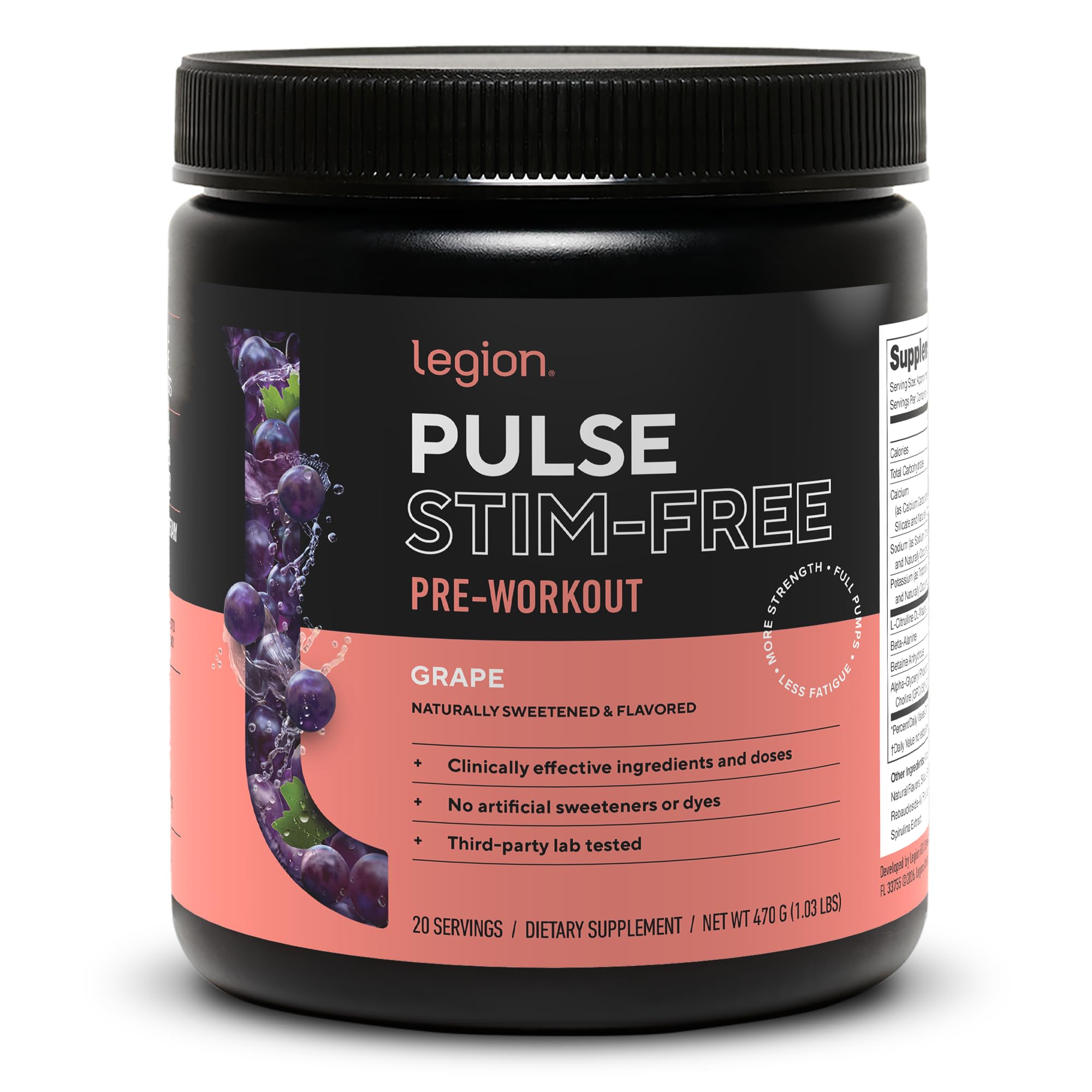 LEGION Pulse frente del envase uva mostrando etiqueta transparente y pureza