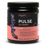 LEGION Pulse frente del envase mostrando diseño y sabor uva, confianza y limpieza