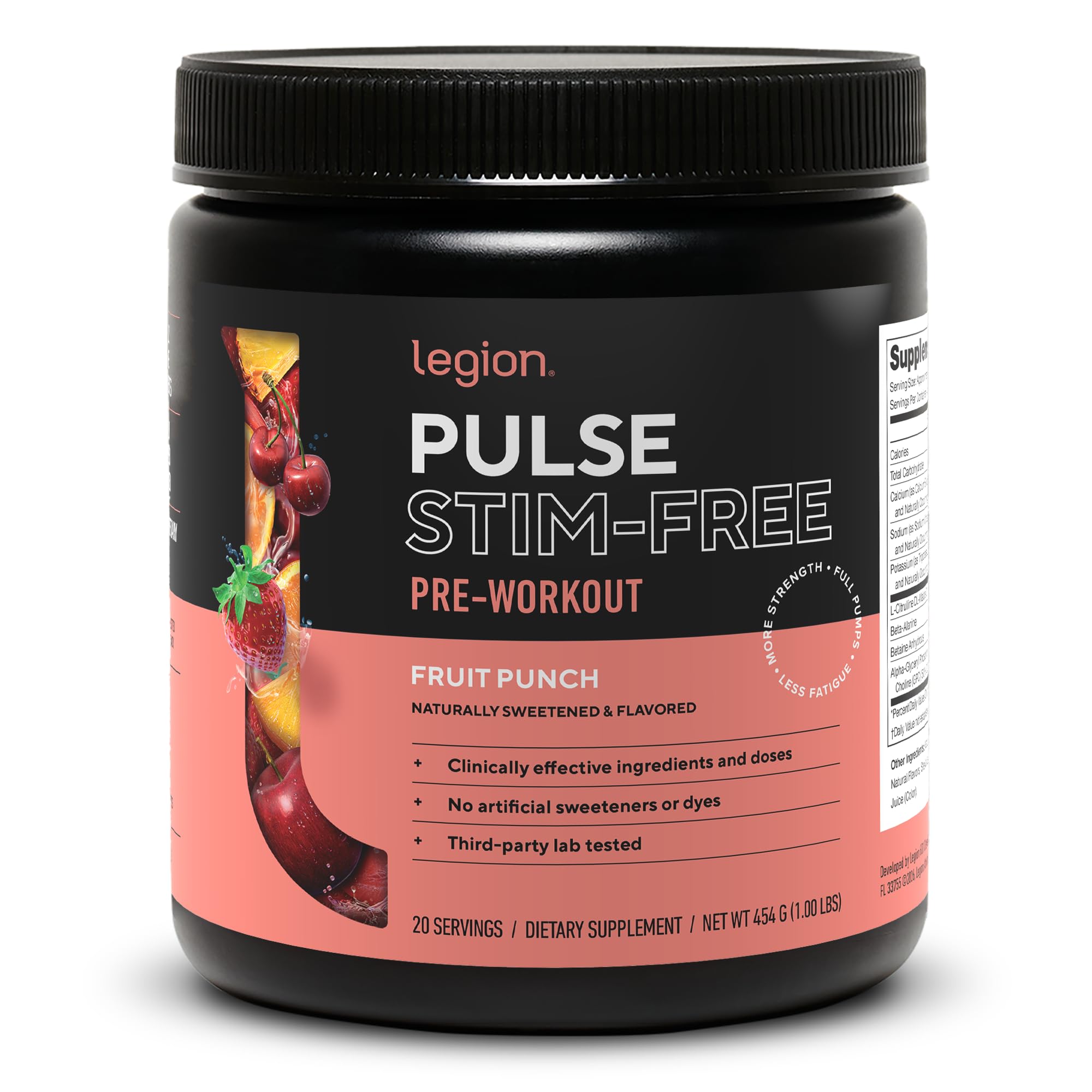 LEGION Pulse frente del envase mostrando diseño y sabor fruit punch