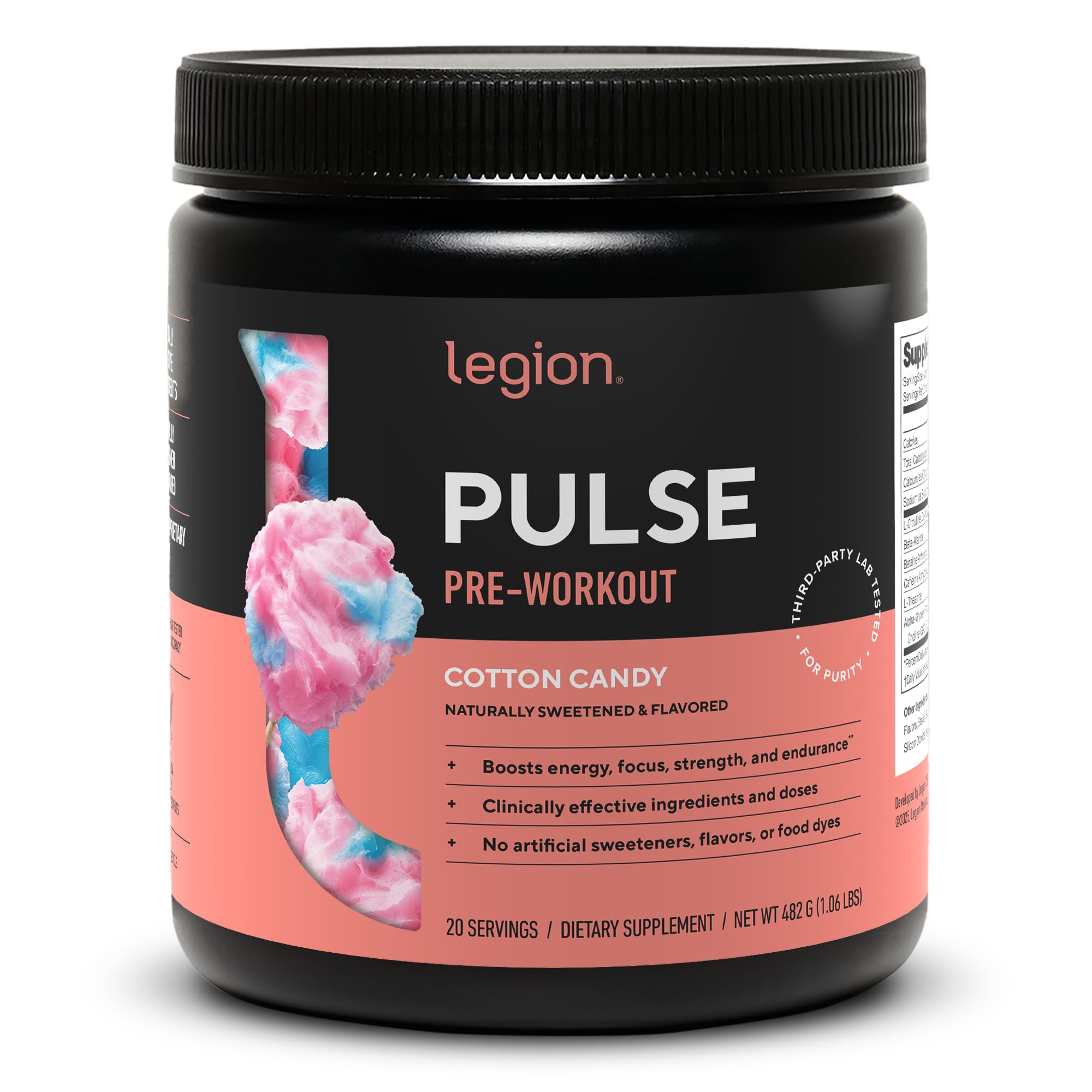 LEGION Pulse frente del envase que muestra etiqueta transparente y beneficios