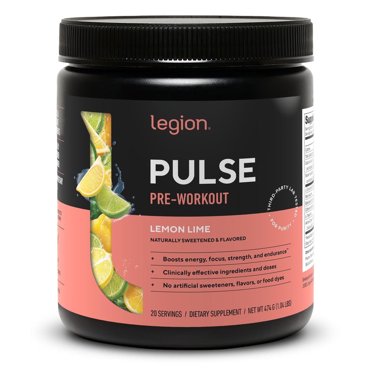 LEGION Pulse frente del envase mostrando diseño y sabor Lemon Lime, transmite confianza