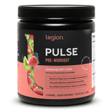 LEGION Pulse frontal del envase mostrando diseño y sabor fresa-kiwi, confianza de calidad