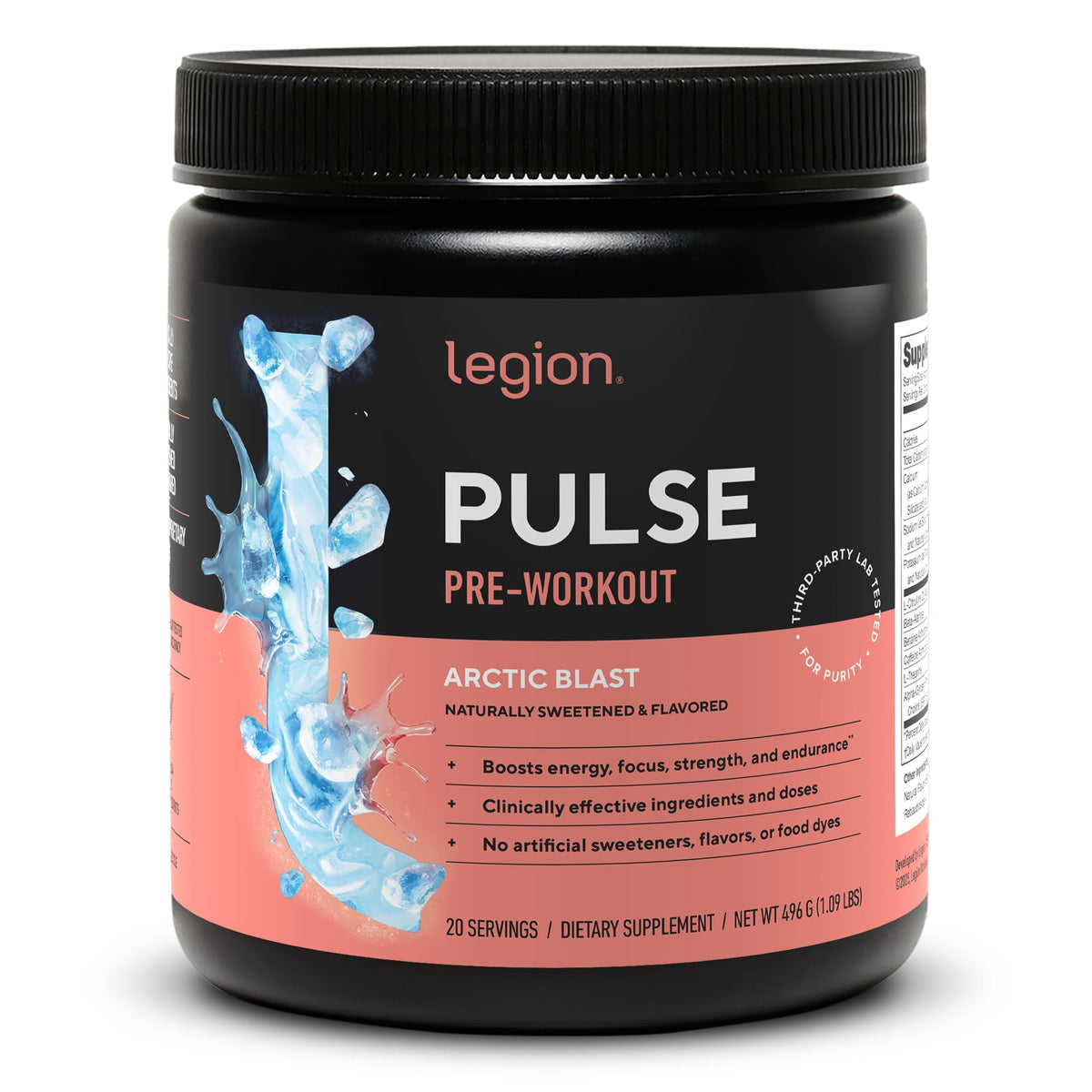 LEGION envase Pulse Arctic Blast frente y beneficios visibles