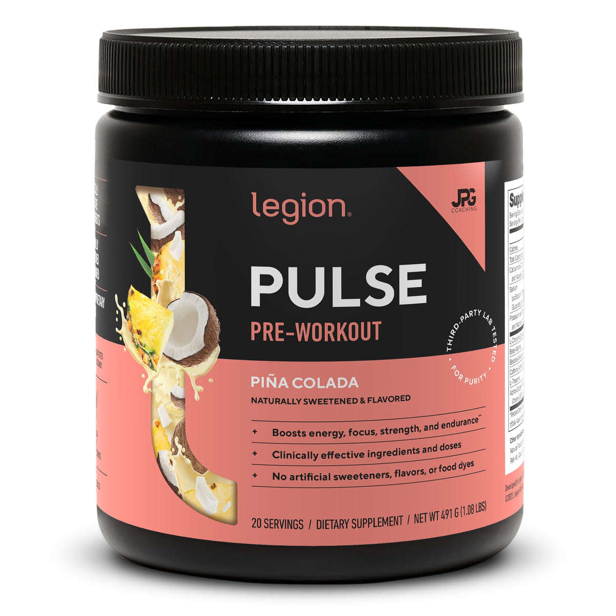 LEGION Pulse vista frontal del envase, imagen mostrando confianza y limpieza