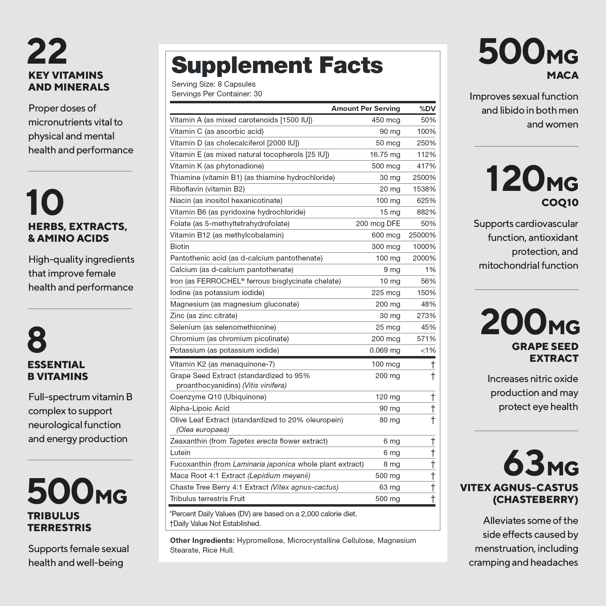 LEGION detalle de lista de ingredientes de Triumph mostrando vitaminas clave