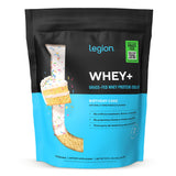 LEGION Whey+ frente del envase mostrando diseño y sabor Birthday Cake