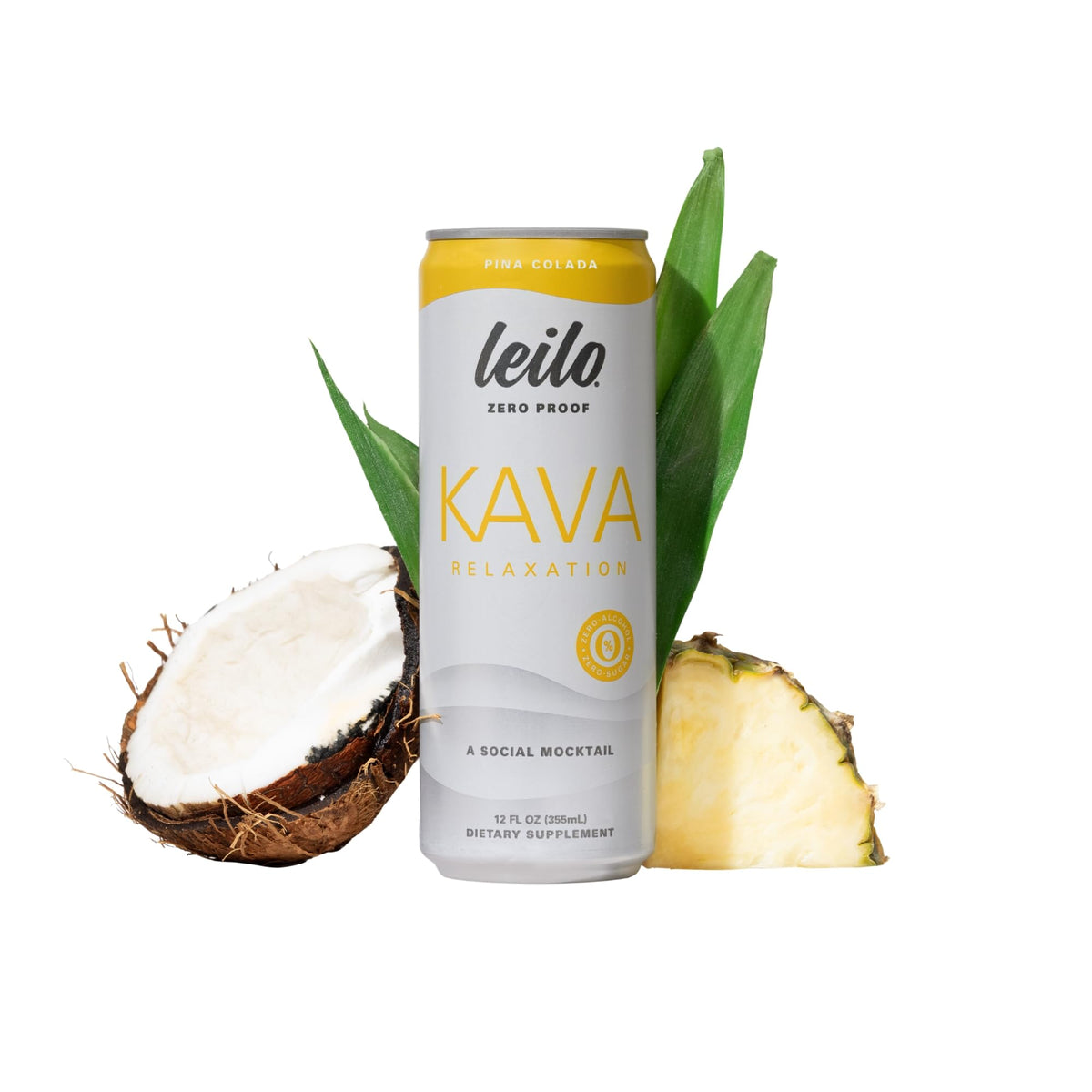 LEILO lata frontal Piña Colada mostrando diseño y conveniencia