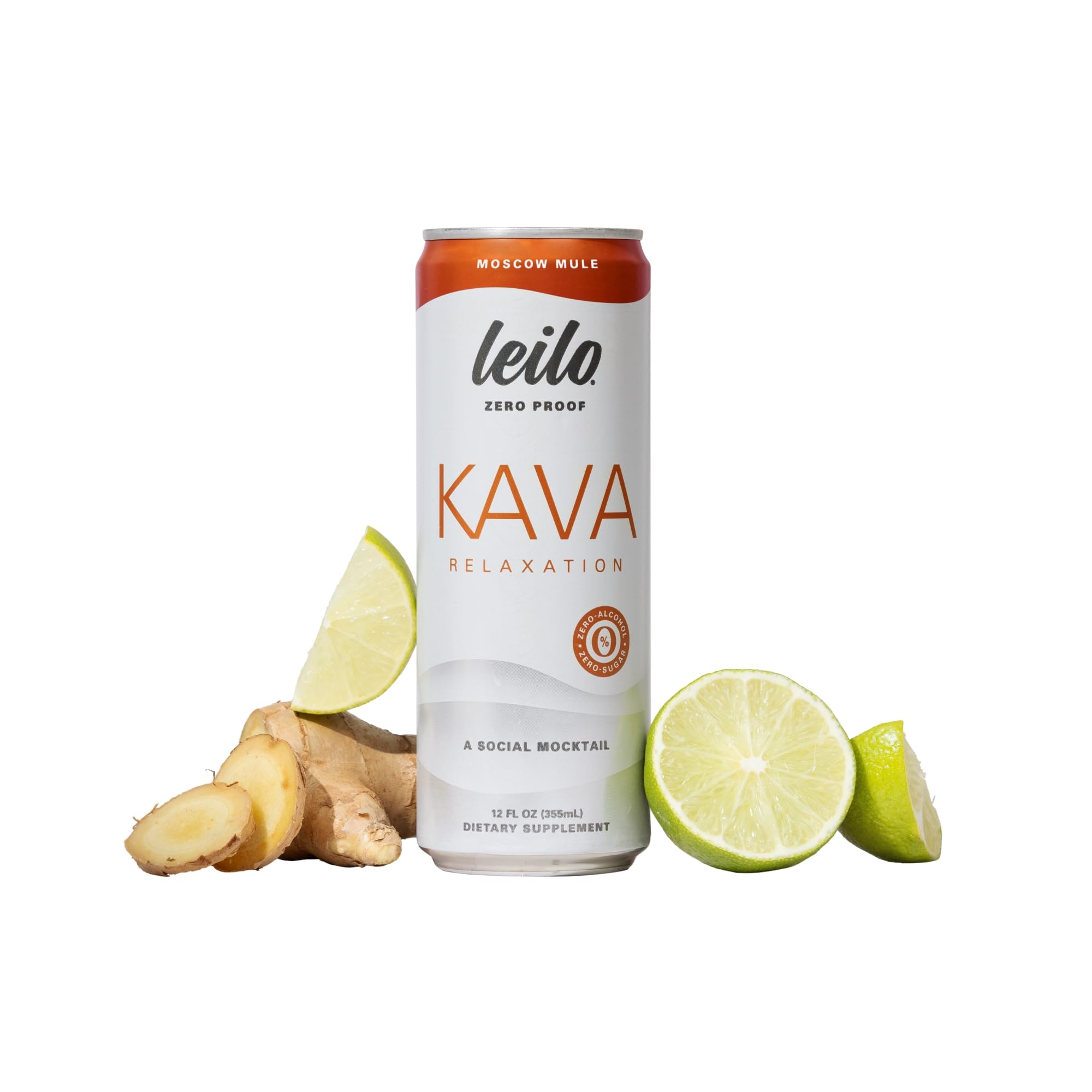 LEILO lata frontal con diseño y rótulo claro mostrando relajación sin alcohol