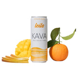 LEILO lata frontal tangerina mango mostrando diseño y frescura para consumo social