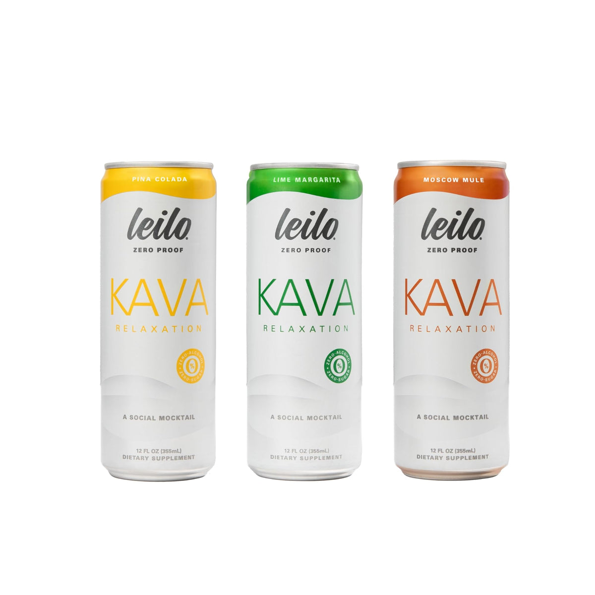 Leilo pack frontal mostrando las tres variedades y conveniencia lista para beber