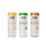 Leilo pack frontal mostrando las tres variedades y conveniencia lista para beber