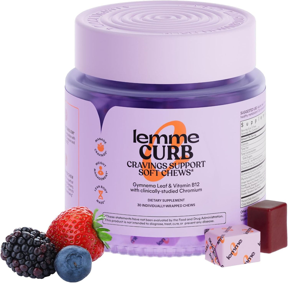 Lemme envase frontal mostrando 30 masticables para controlar antojos