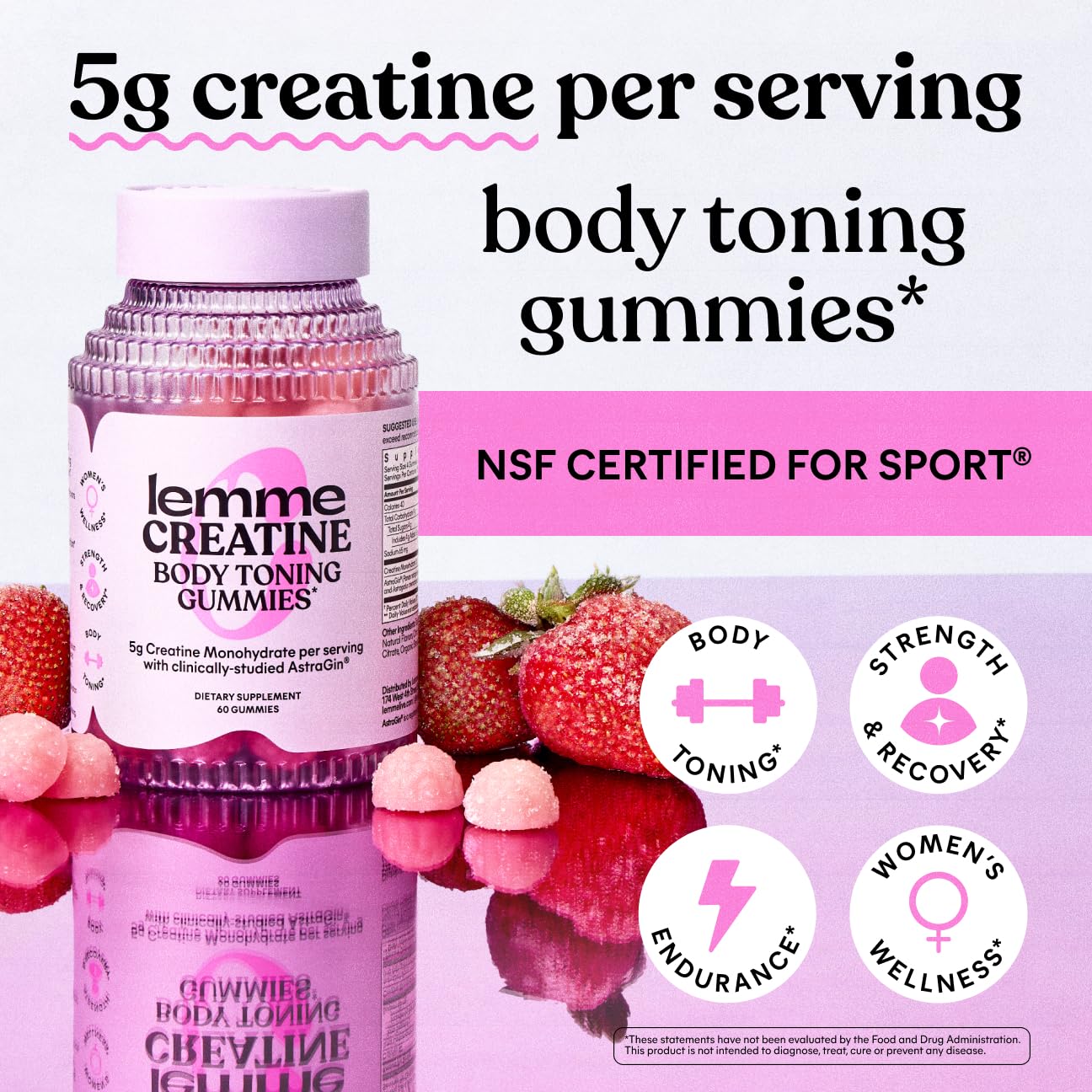 Lemme etiqueta de ingredientes mostrando creatina 5 g y pruebas de terceros