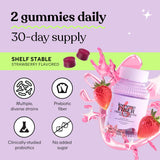 Lemme gomitas sobre fondo con fresas, beneficio sabor natural de fresa