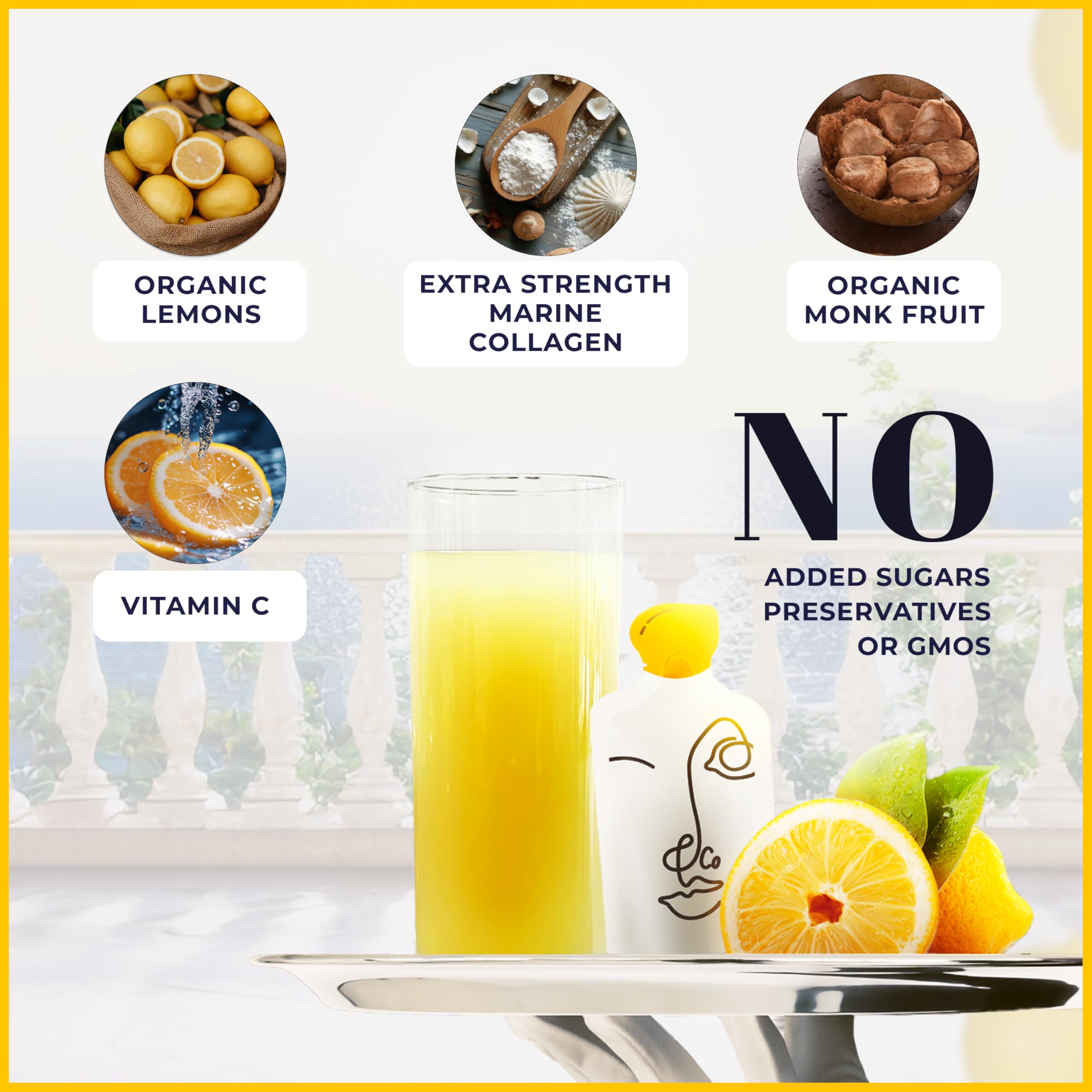 LEMON & CO. botella al lado de una regla para mostrar tamaño real y porciones