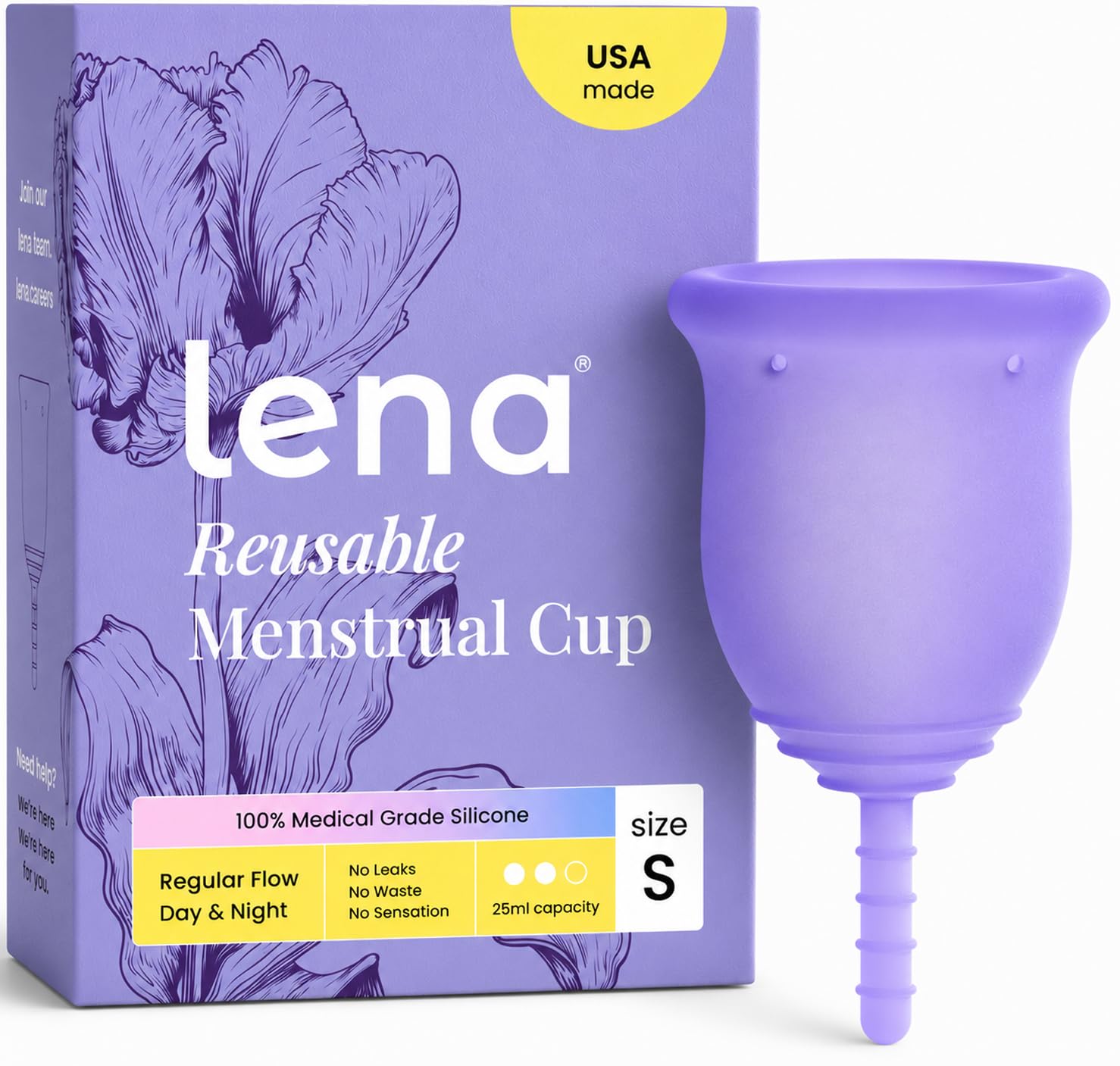 LENA copa frontal y empaque mostrando elegancia y conveniencia