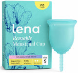 LENA copa menstrual turquesa vista frontal mostrando forma y acabado cómodo