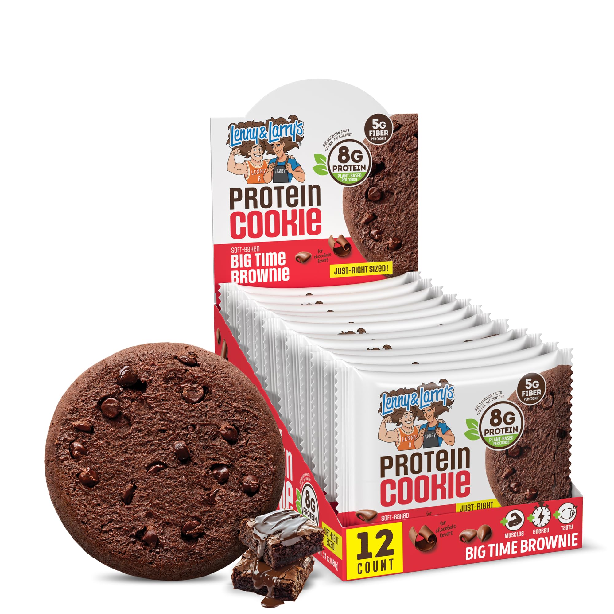 Lenny & Larry's empaque frontal Big Time Brownie mostrando caja y diseño atractiva