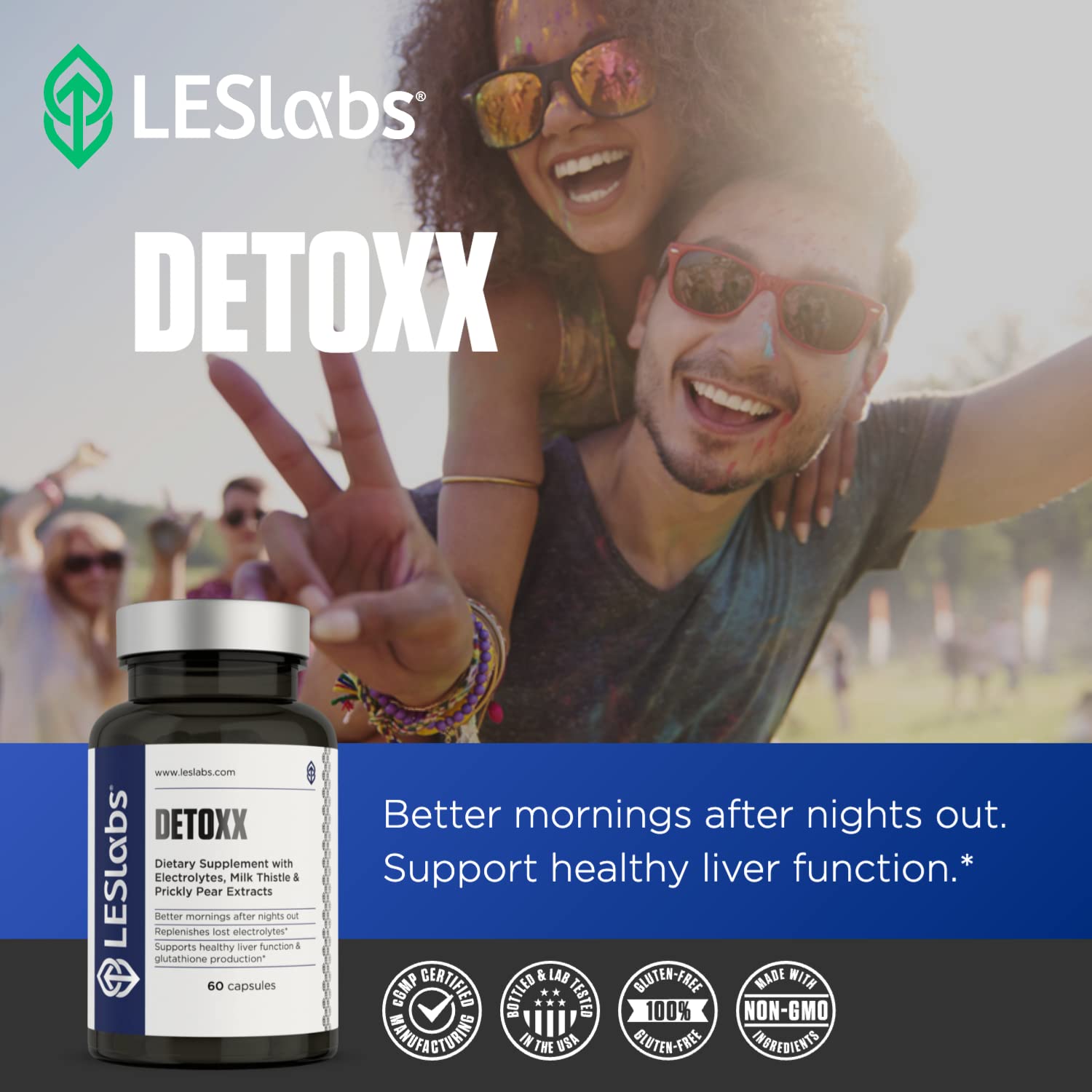 LES Labs DeToxx cápsula en mano para ver tamaño y dosificación